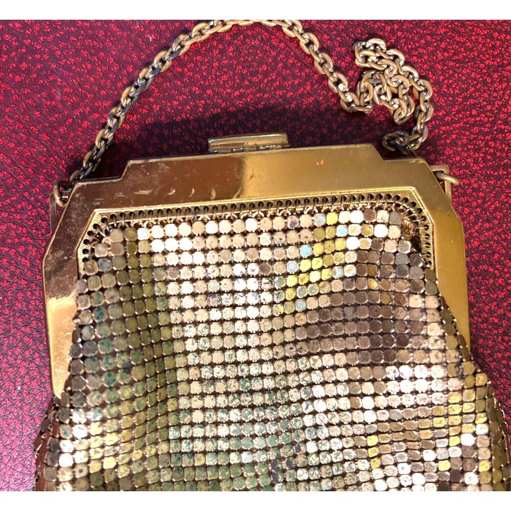 Antique WHITING & DAVIS 1930s Gold Mesh Purse With Ornate Rhinestone Clasp - Picture 10 of 13